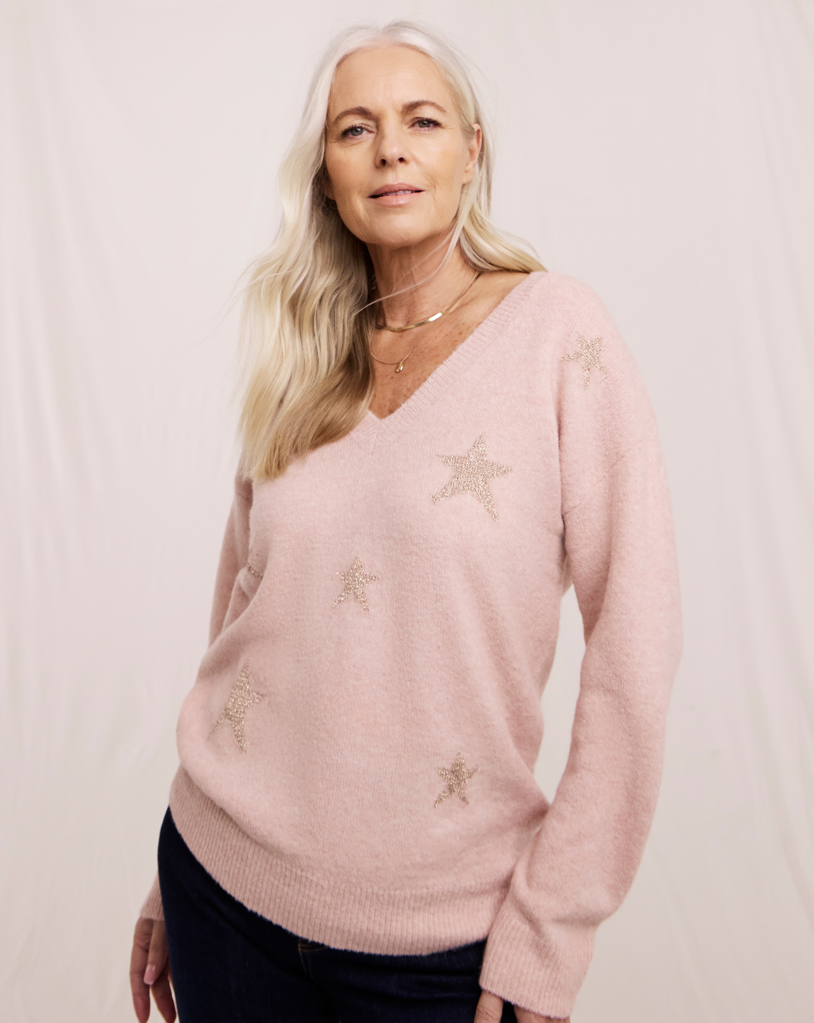 Julipa Intarsia Star Deep V Neck Jumper