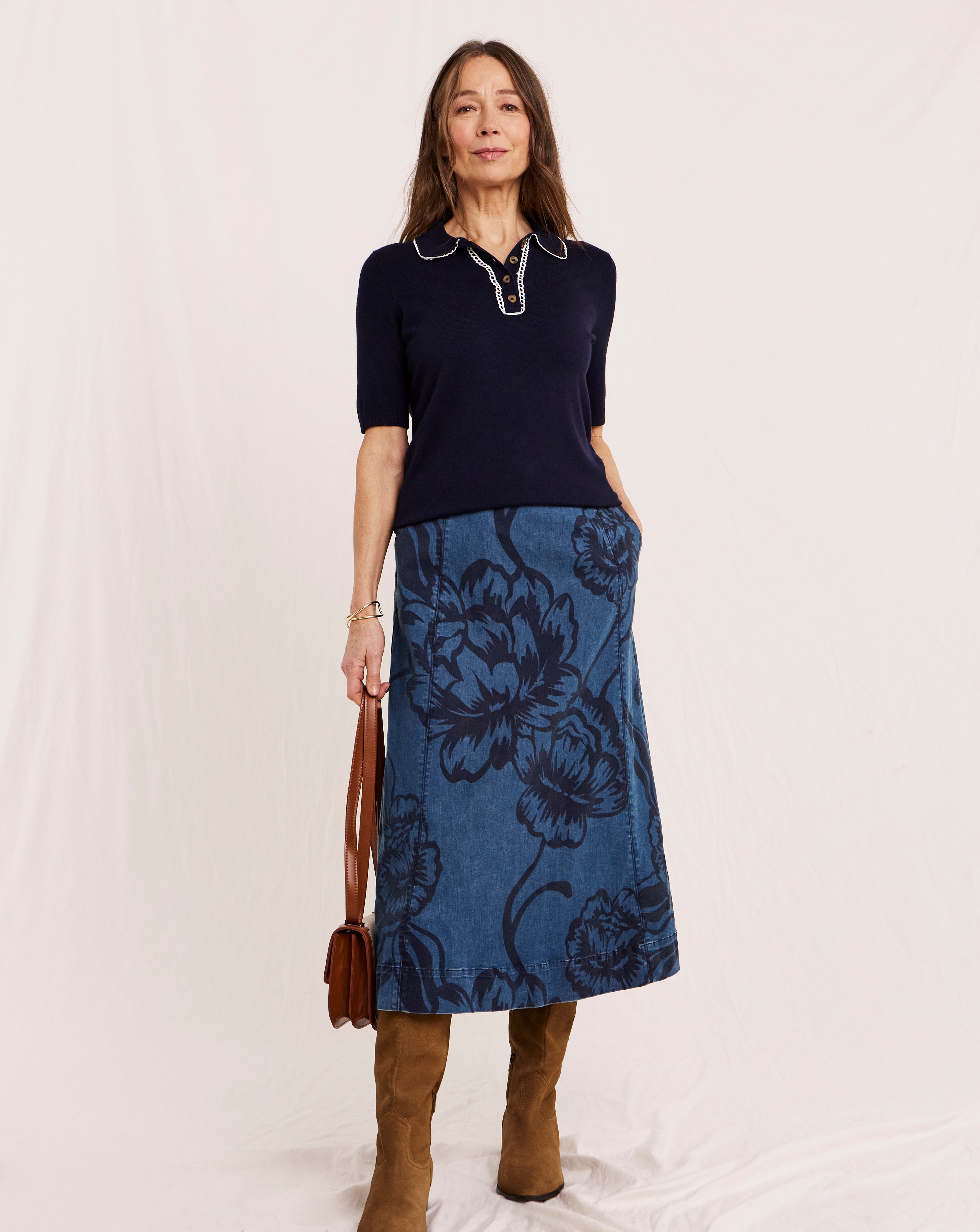 New In - Julipa Printed Denim Midi Skirt