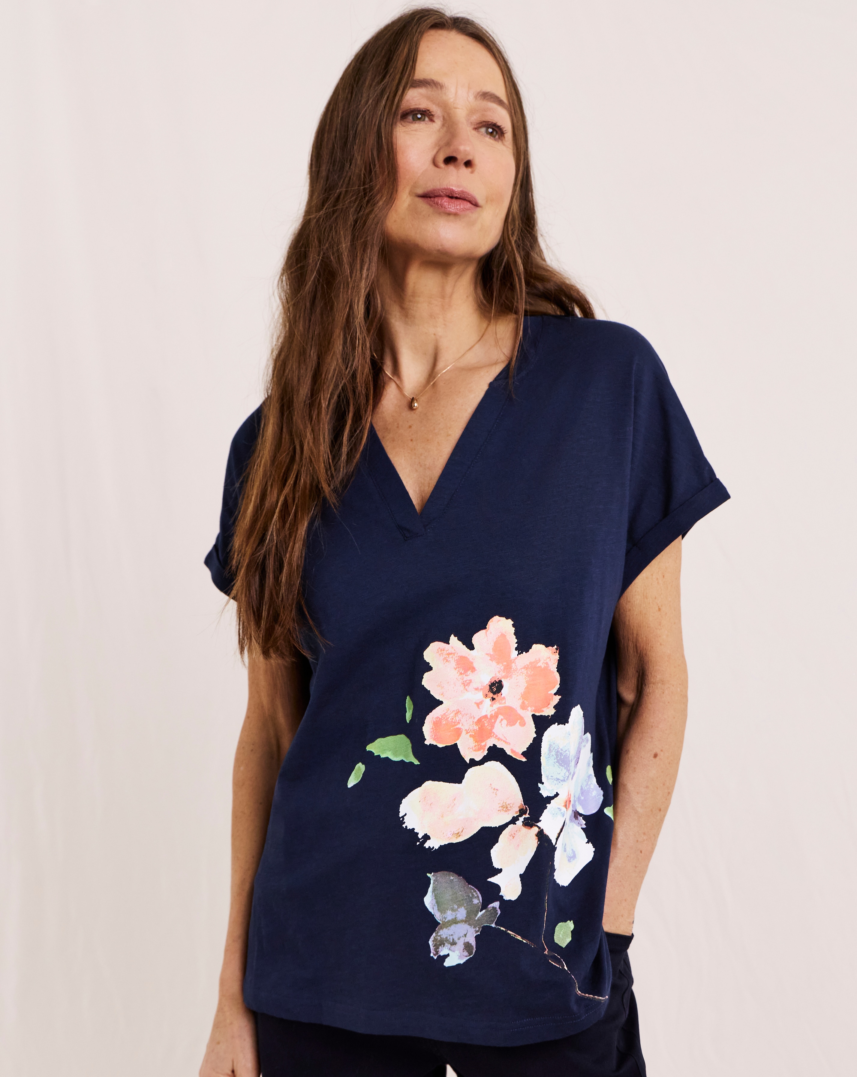 New In - Julipa Notch Neck Cotton T-shirt