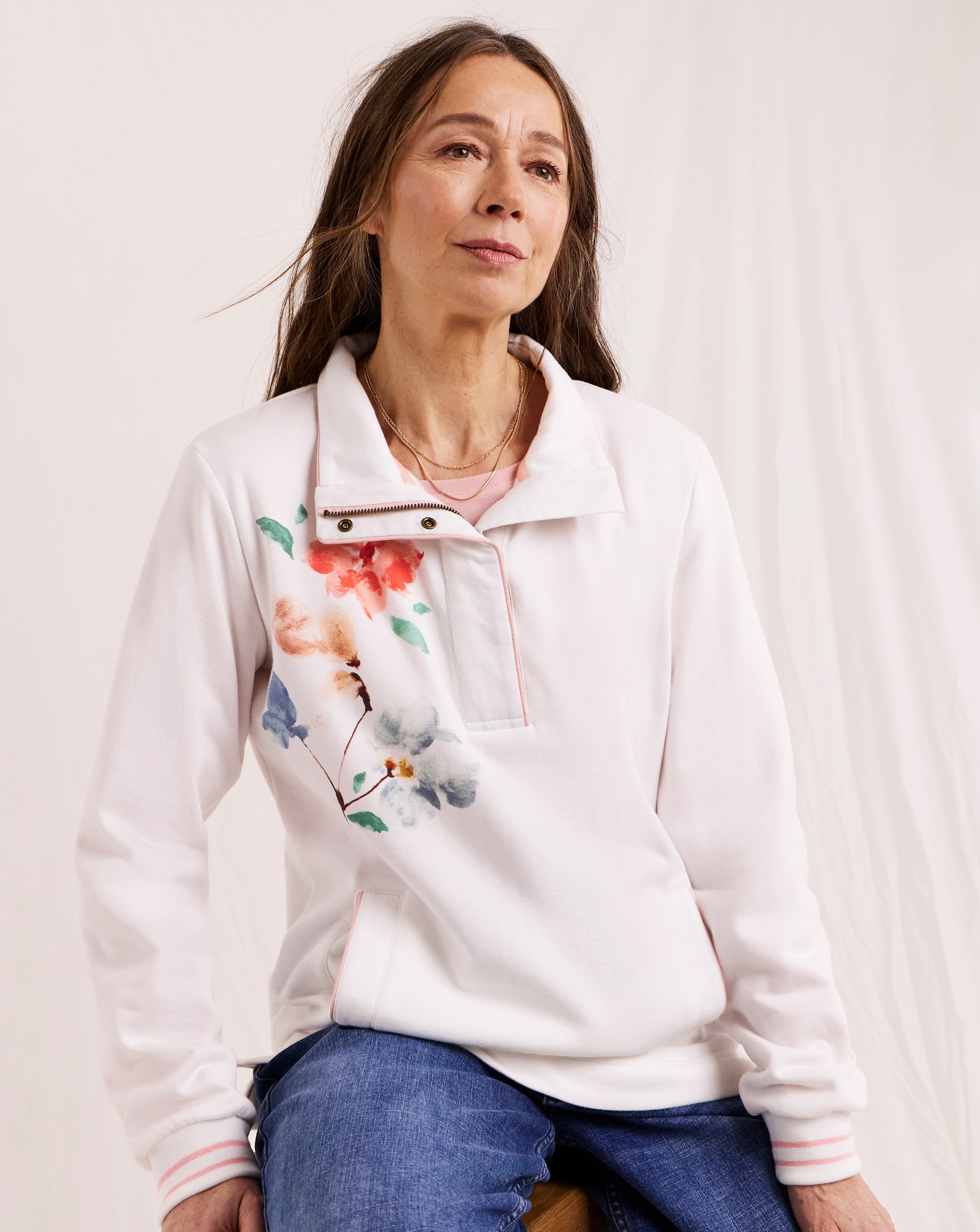 New In - Julipa Printed Button Neck Sweatshirt