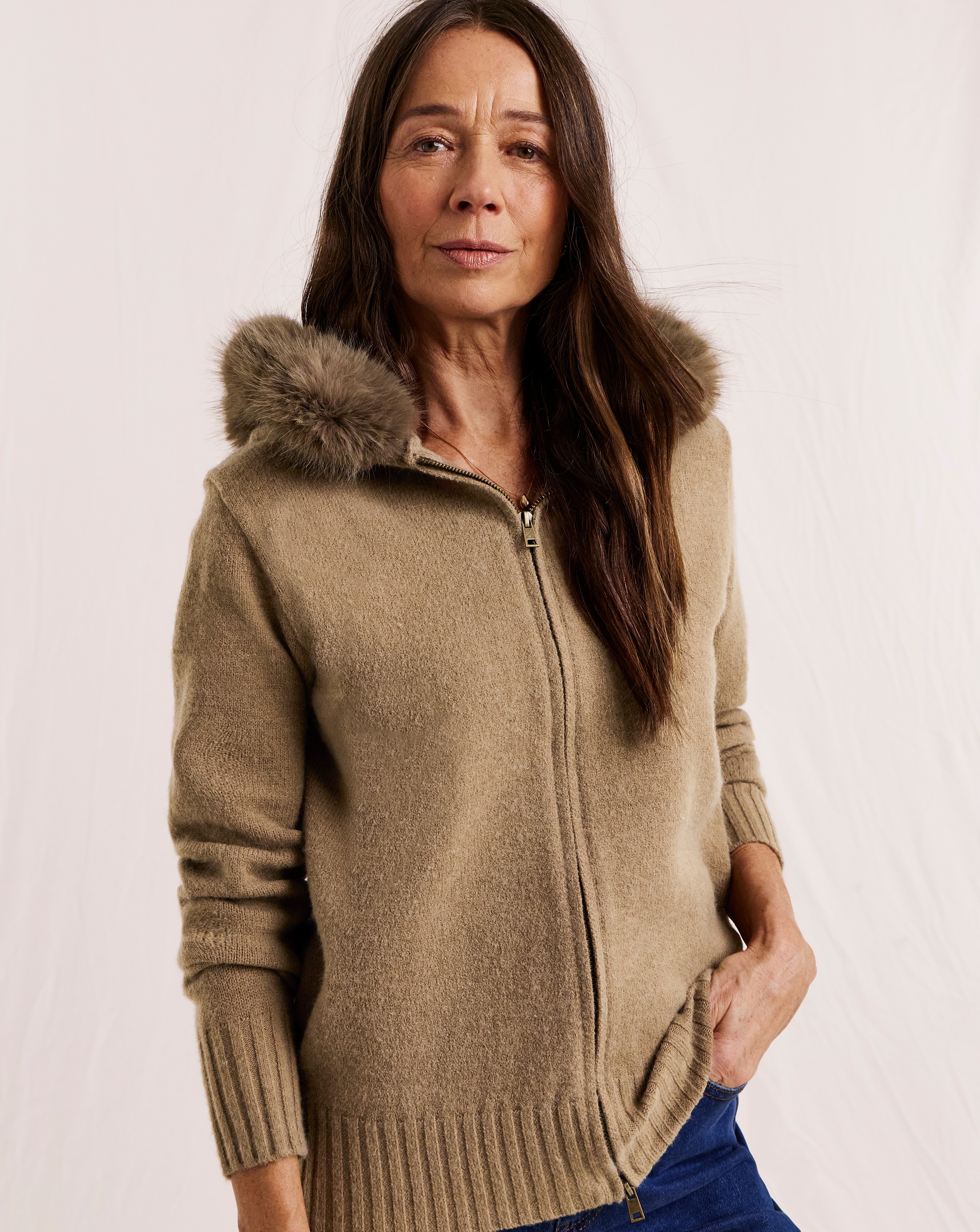 New In - Julipa Fur Trim Hooded Knitted Jacket