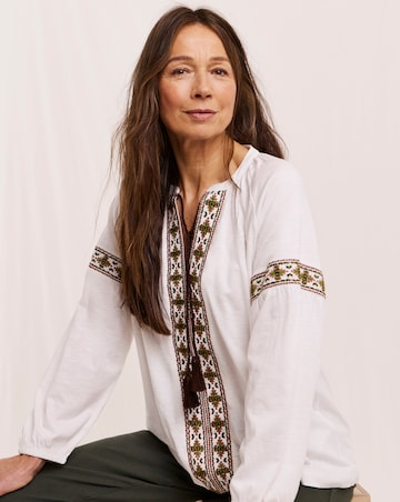 Julipa Embroidered Tie Front Jersey Blouse