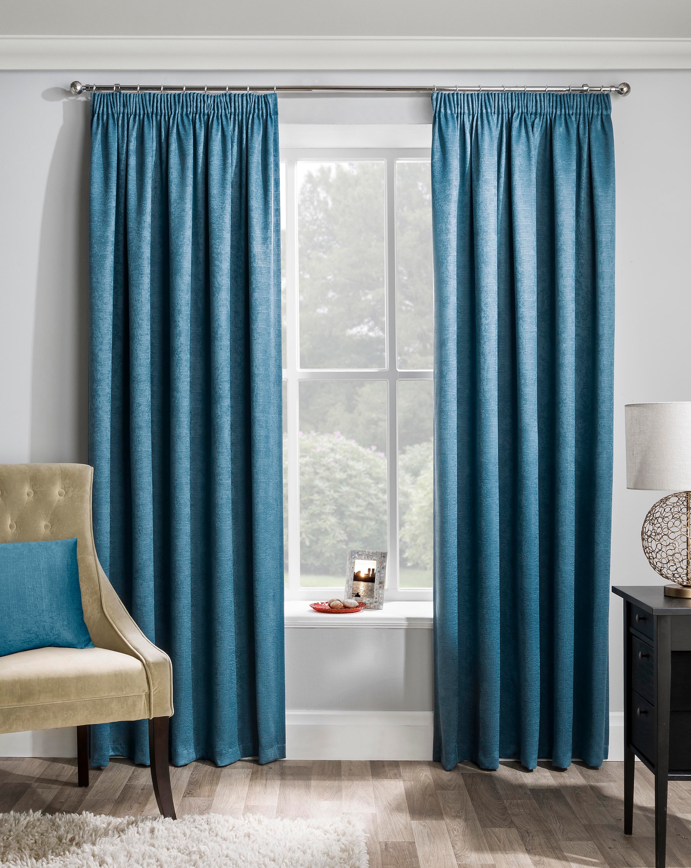 Matrix Pencil Pleat Thermal Curtain - Teal
