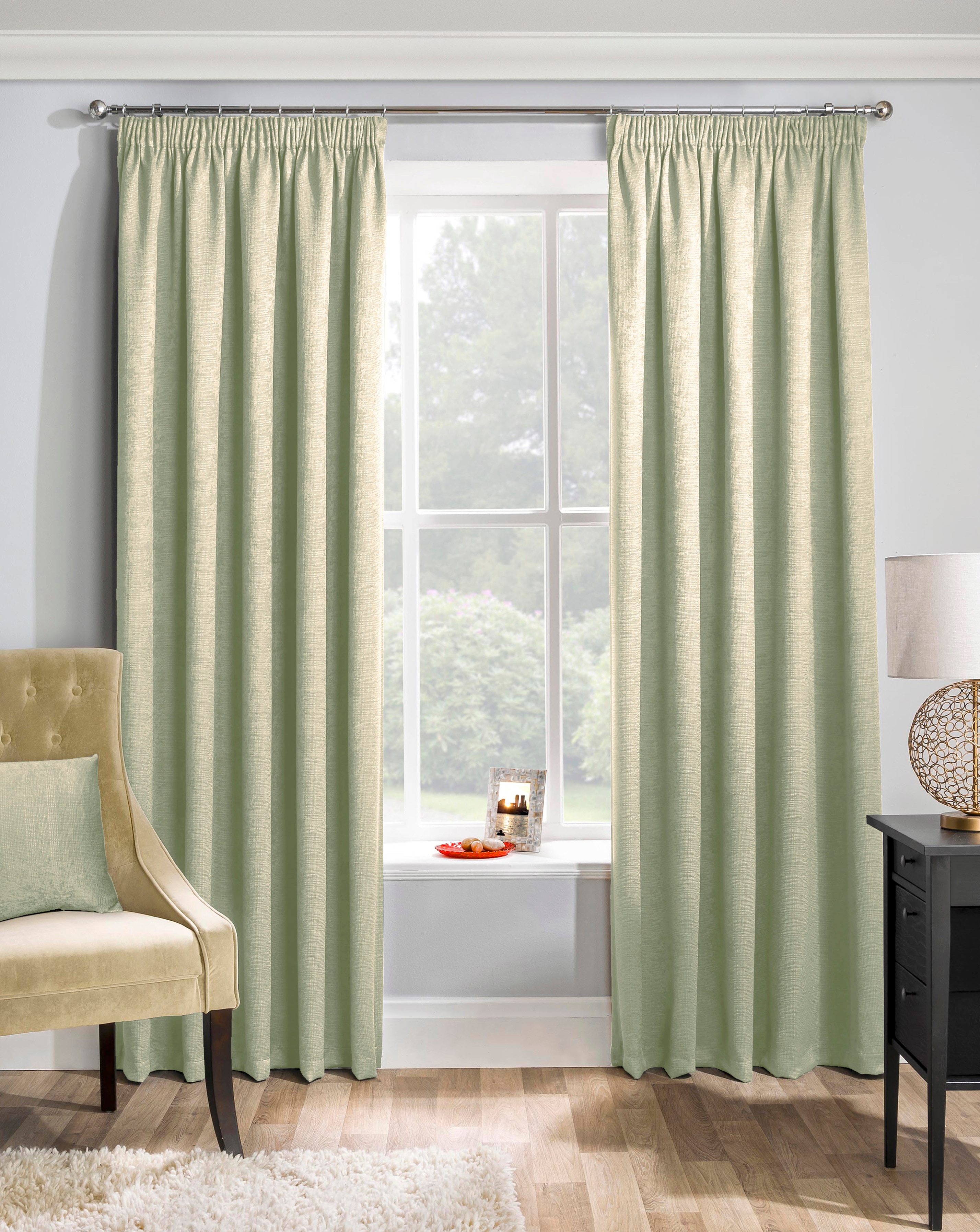 Matrix Pencil Pleat Thermal Curtain - Green