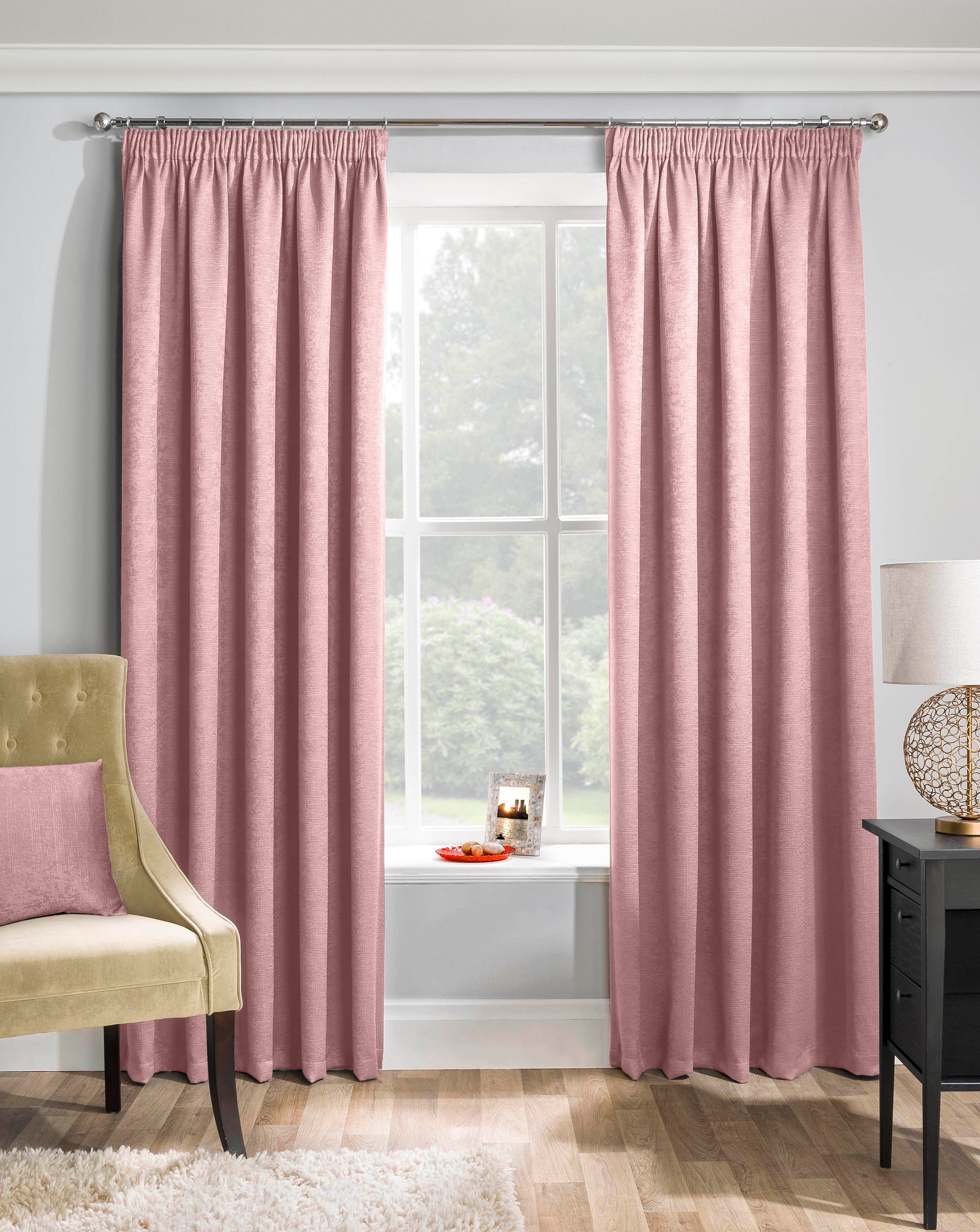 Matrix Pencil Pleat Thermal Curtain - Blush