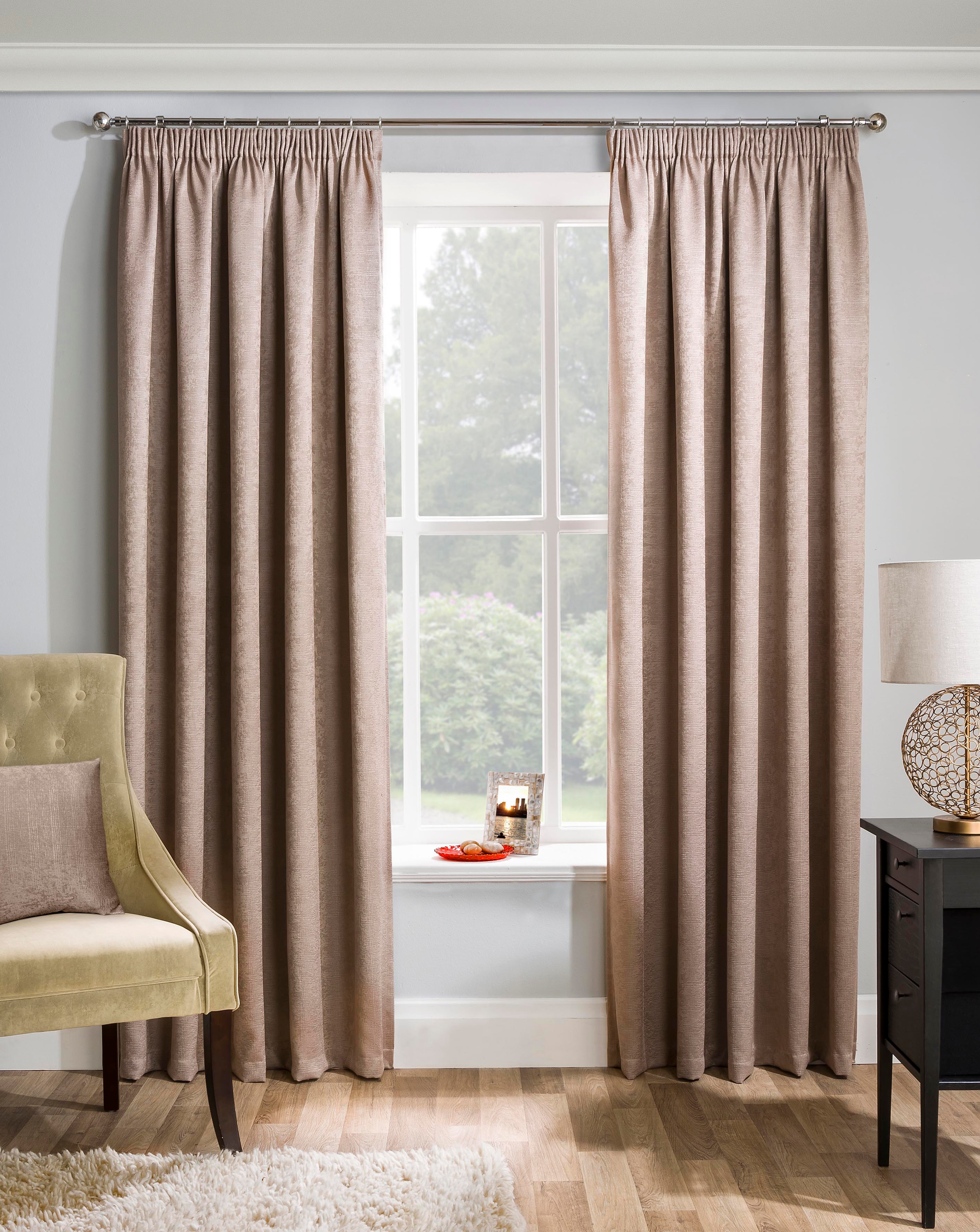 Matrix Pencil Pleat Thermal Curtain - Latte