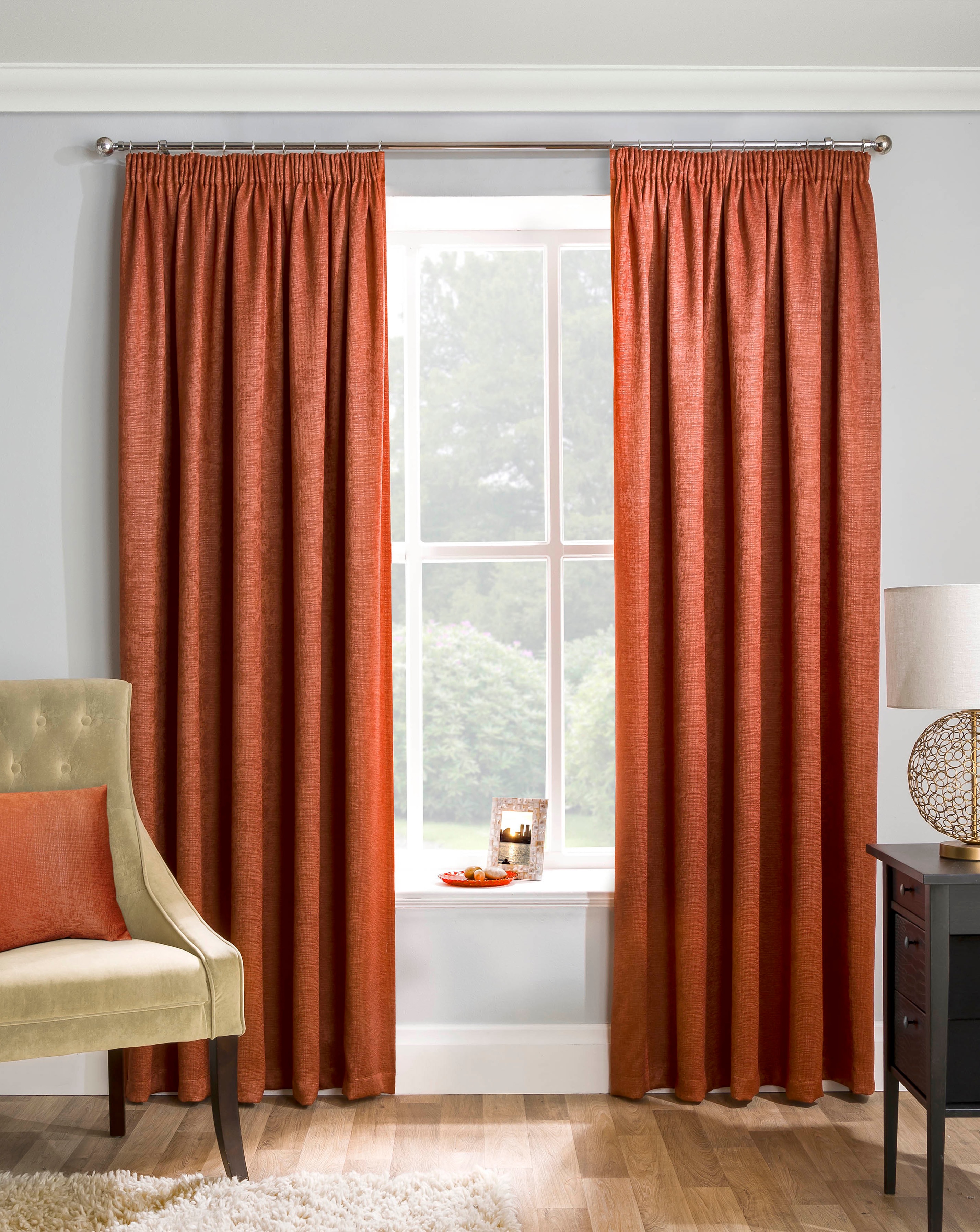 Matrix Pencil Pleat Thermal Curtain - Orange