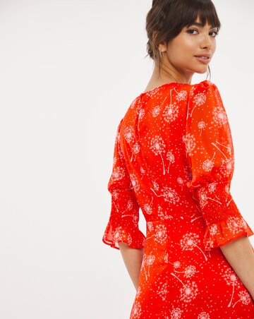 Joanna Hope Shirred Sleeve Midi Dress