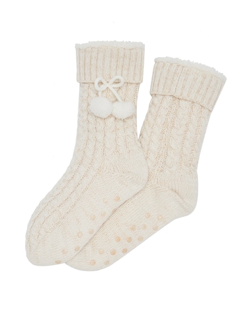 Pour Moi Cosy Cable Knit Lined Slipper Sock
