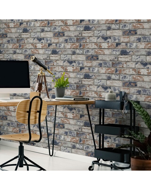 Fresco Navy/Red Brick Wallpaper