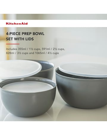 KitchenAid Set of 4 Meal Prep Bowls with Lids, Charcoal Grey