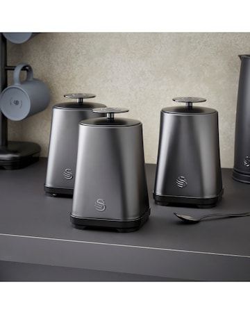 Swan Stealth 4 Piece Bread Bin and Canister Set Black