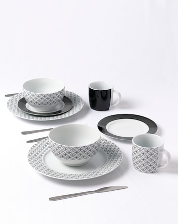 Waterside Black Geo 16 Piece Dinner Set