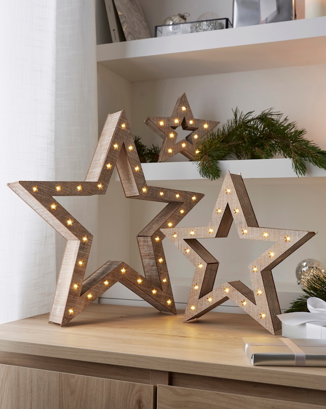 Light Up Wooden Stars - Set of 3 - Natural
