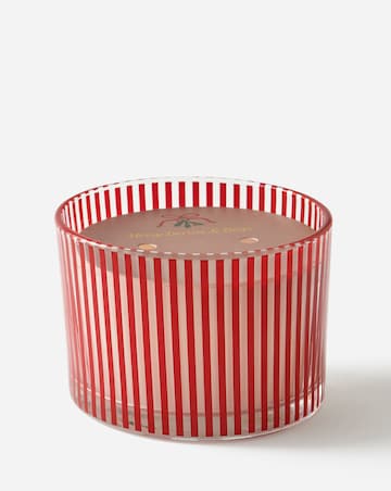 Merry Berries & Bows Striped Glass Candle