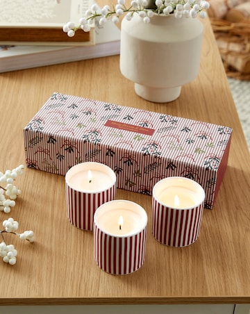 Merry Berries & Bows 3 Votive Ceramic Striped Giftset