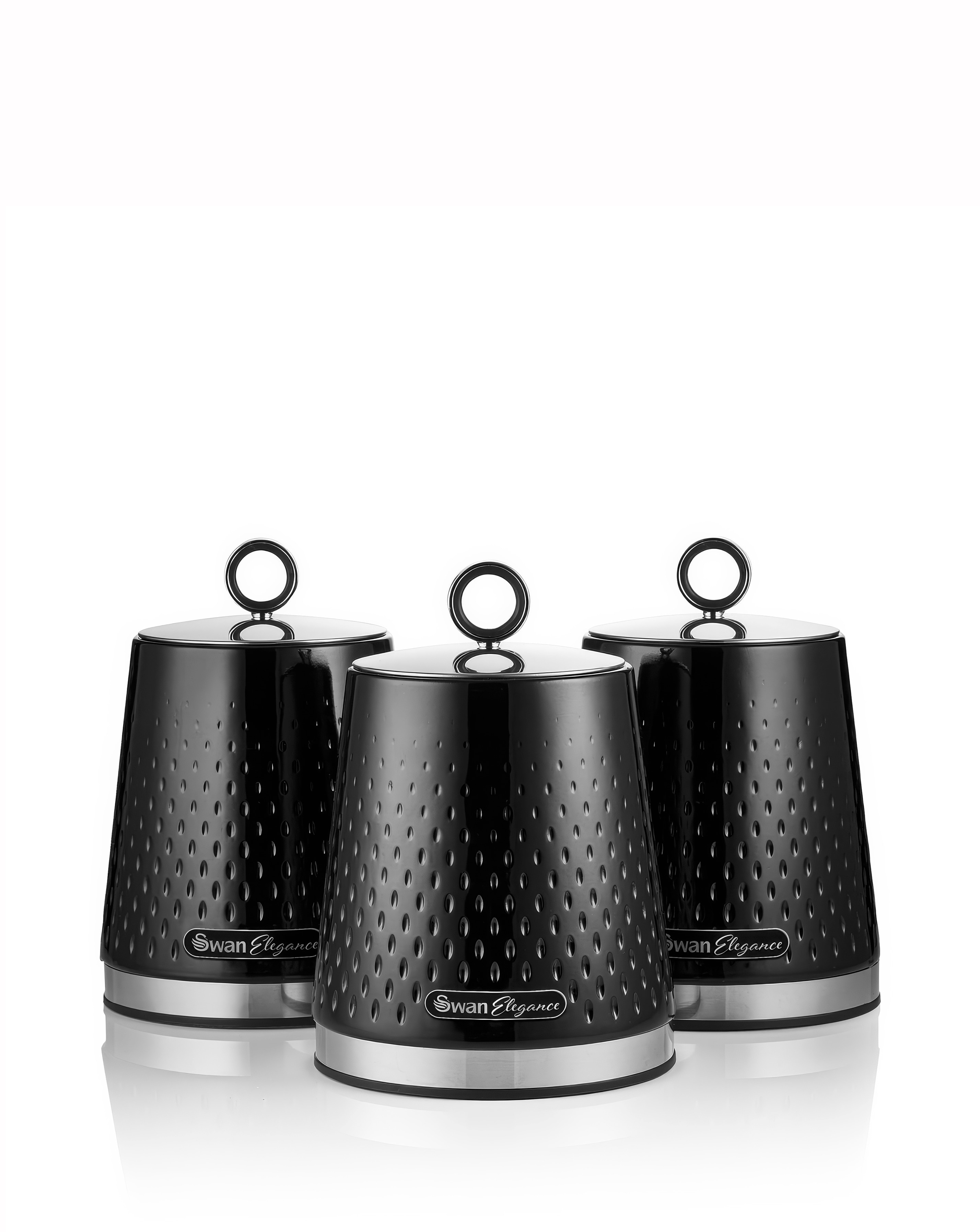 Swan Elegance Set of 3 Canisters - Black