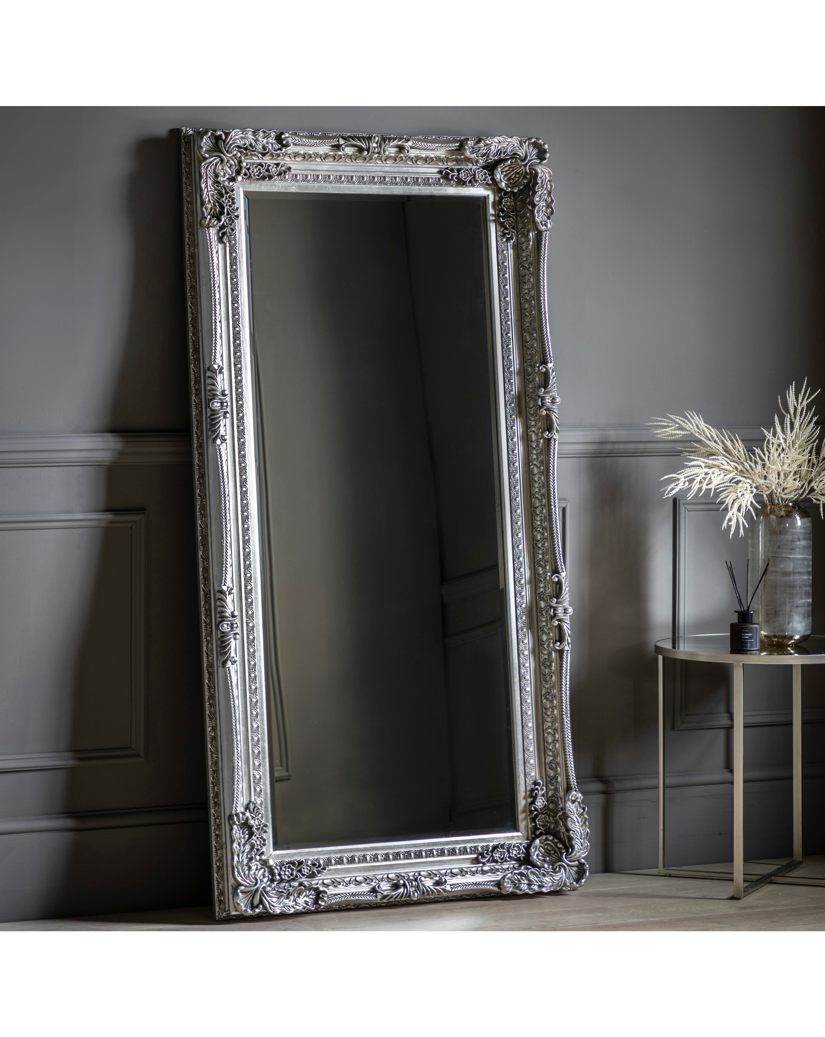 Gallery Carved Louis Mirror Silver