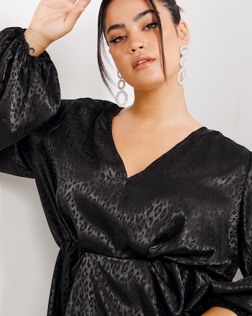 Black Satin Jacquard Skater Dress