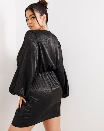 Black Satin Jacquard Skater Dress