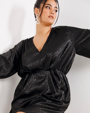 Black Satin Jacquard Skater Dress