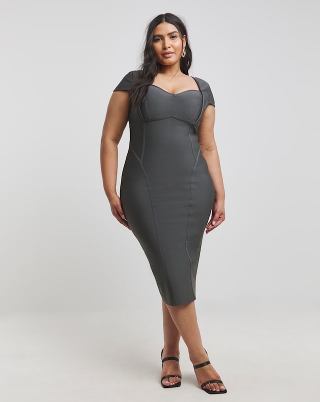 Simply Contour Grey Contouring Seam Stretch Bandage Midi Dress