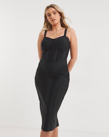 Simply Contour Mesh Panel Stretch Bandage Mix Midi Dress