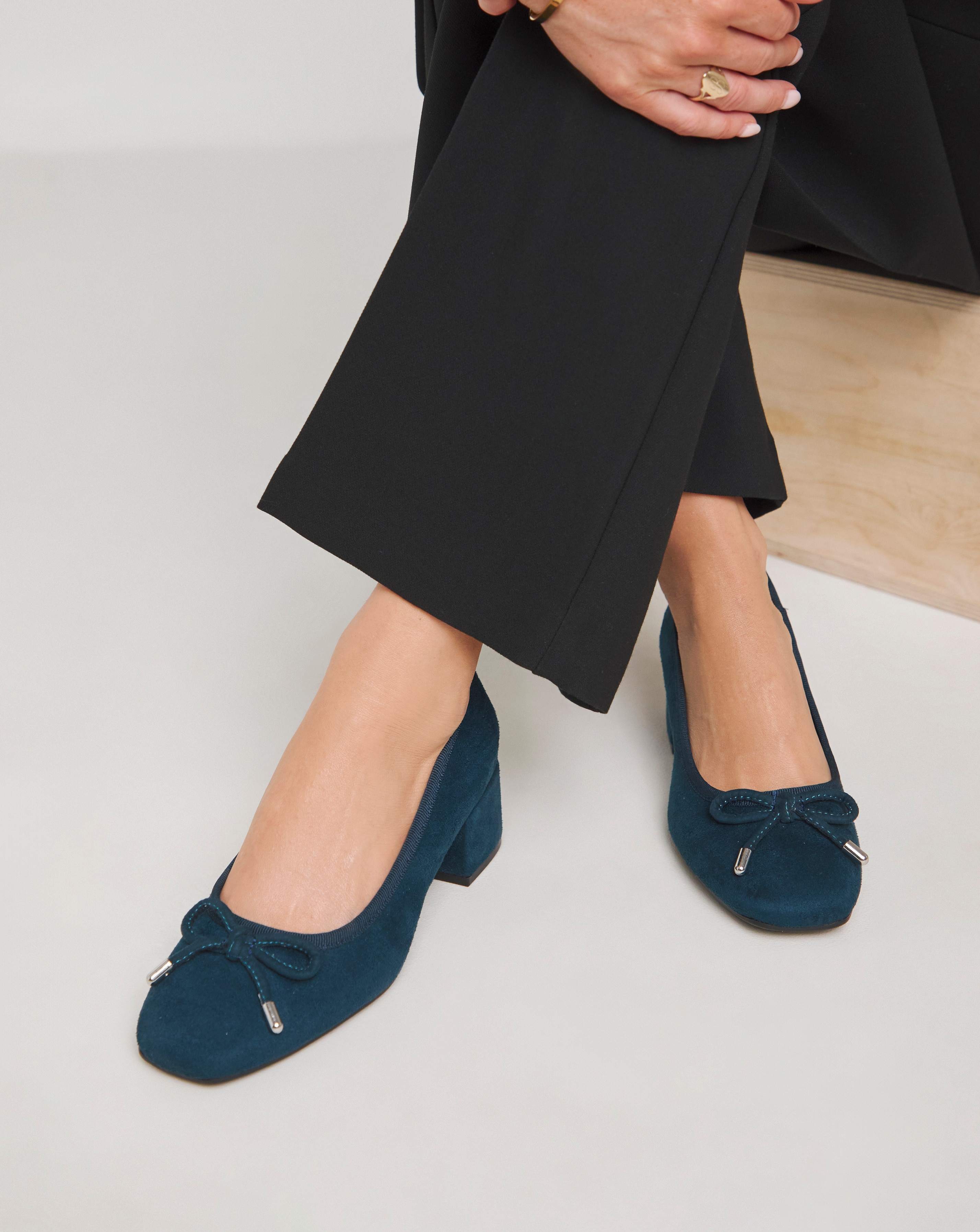 Block Heel Ballet Court Shoe Ex Wide Fit