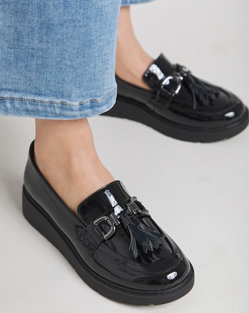 Heavenly Soles Skye Low Wedge Tassle Trim Loafer - Extra Wide Fit (EEE)