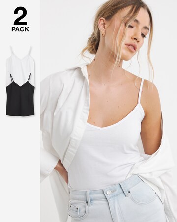 Simply Be White & Black 2 Pack V Neck Longline Camis