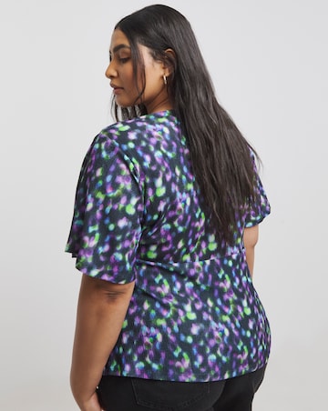 Spot Print Angel Sleeve Wrap Top