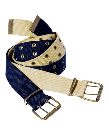 Williams & Brown Pack Of 2 Navy/Beige Canvas Belts