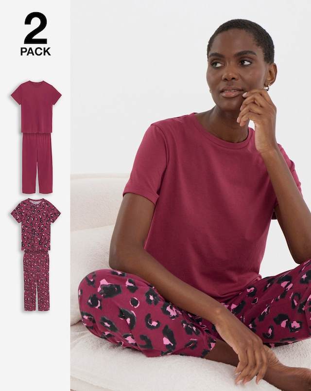 Pretty Secrets (2 Pack) Value Pyjama Sets Leopard/Burgundy