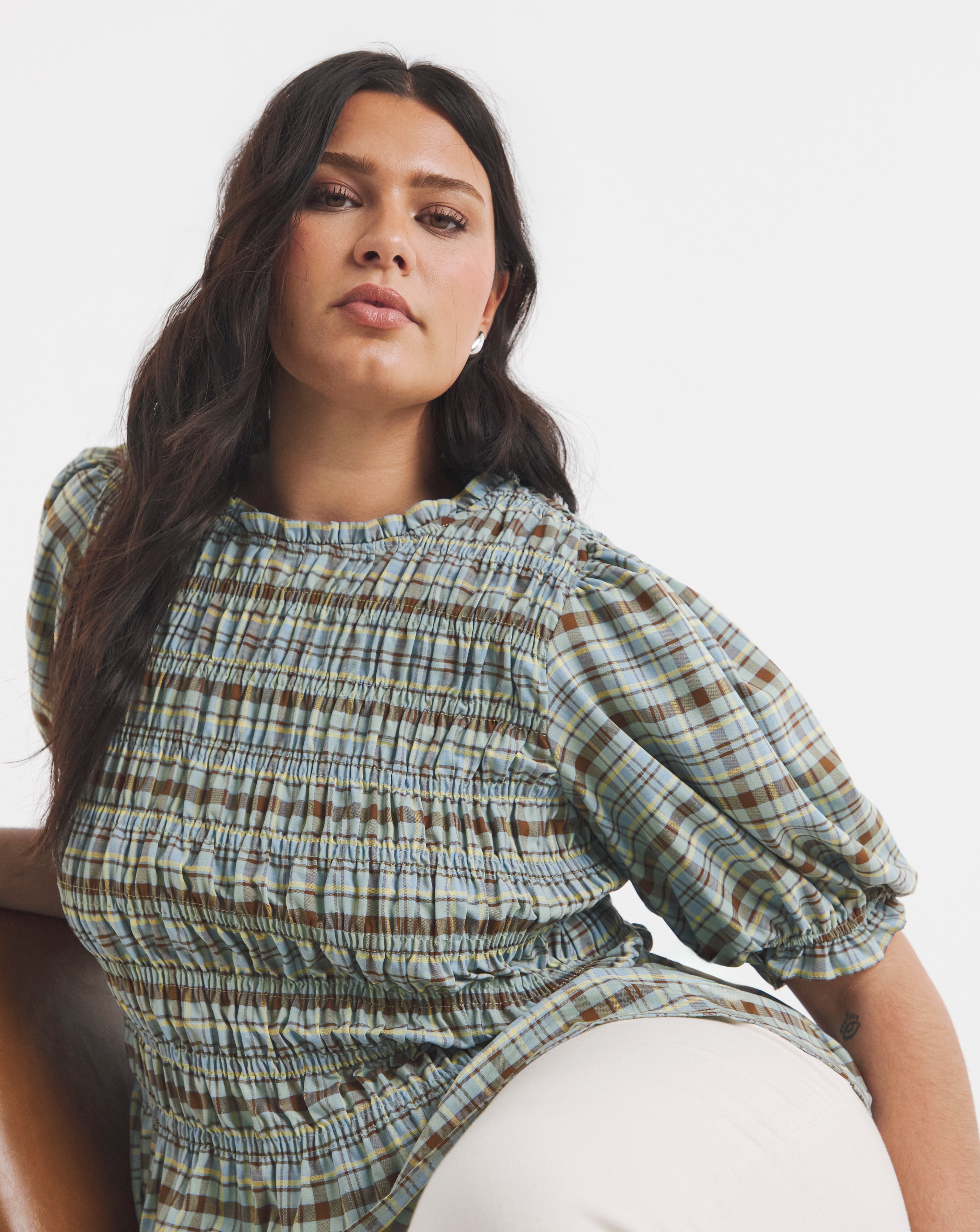 Multi Check Peplum Blouse