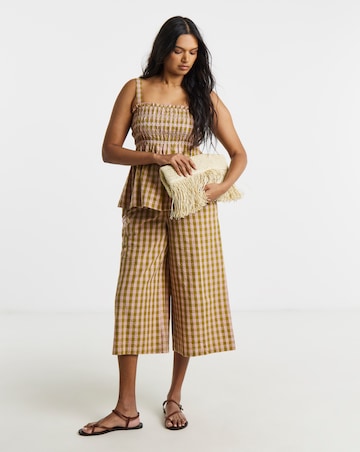 Brown and Pink Gingham Shirred Detail Square Neck Cami