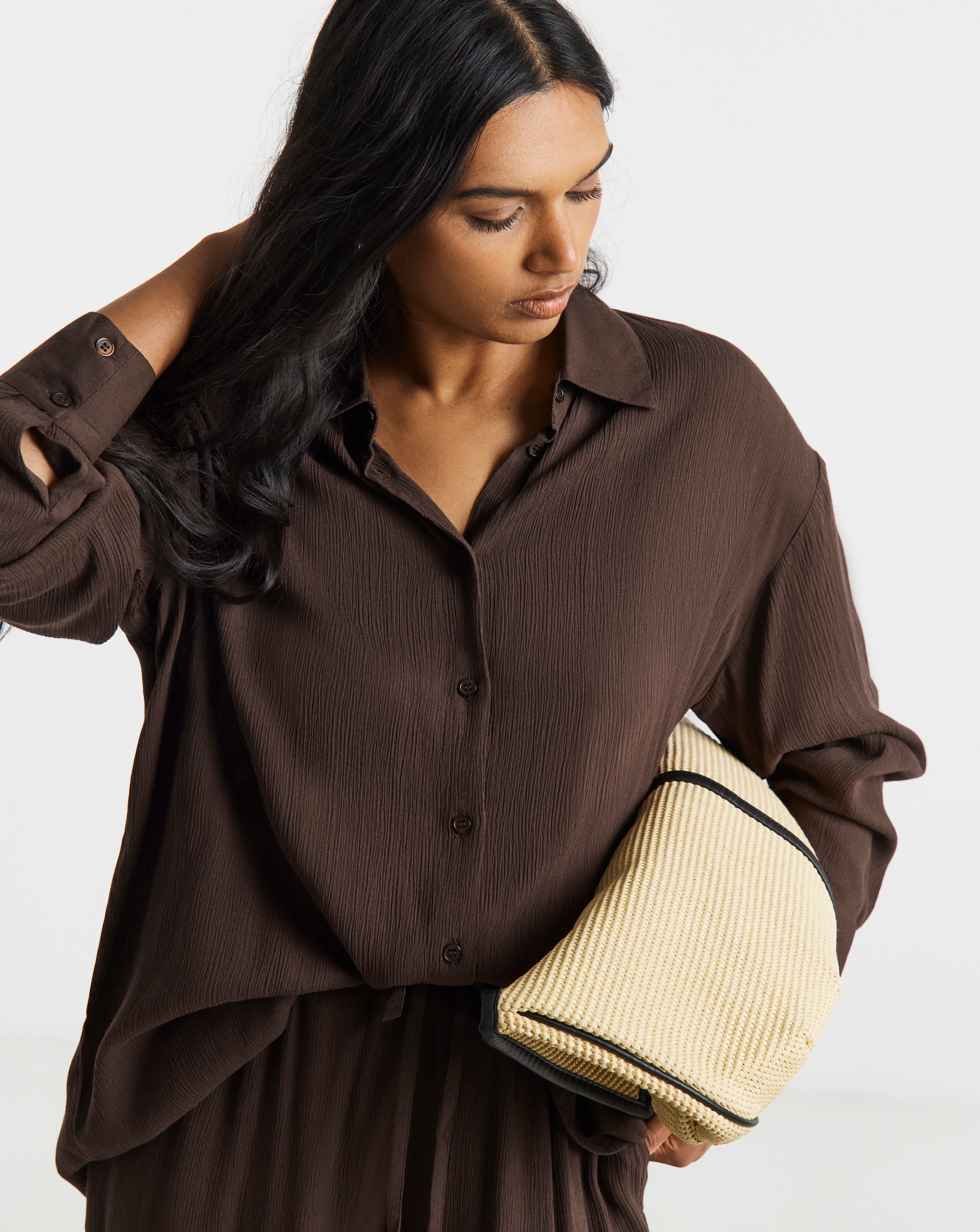 Simply Be Chocolate Oversized Crinkle Shirt