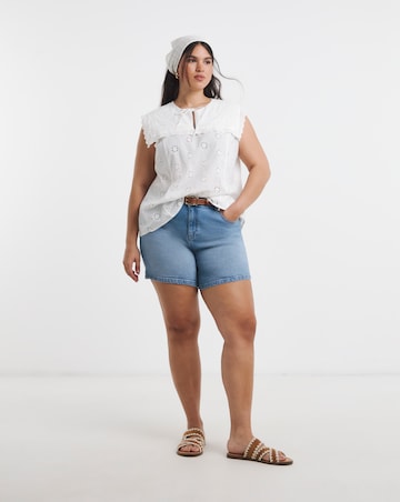 White Collar Detail Broderie Top