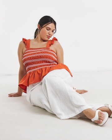 Rust Shirred Flutter Sleeve Poplin Shirred Top