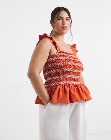 Rust Shirred Flutter Sleeve Poplin Shirred Top