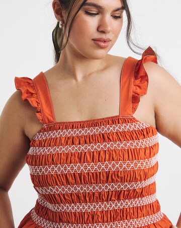 Rust Shirred Flutter Sleeve Poplin Shirred Top