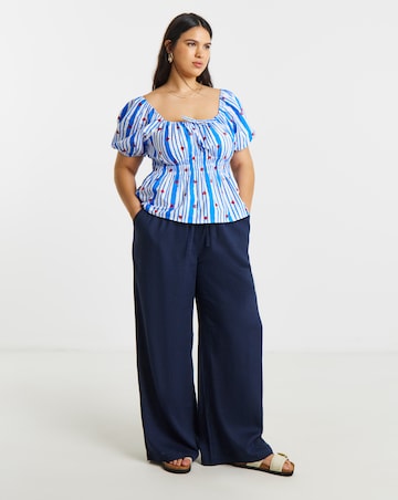Blue Stripe Embroidered Lobster Top