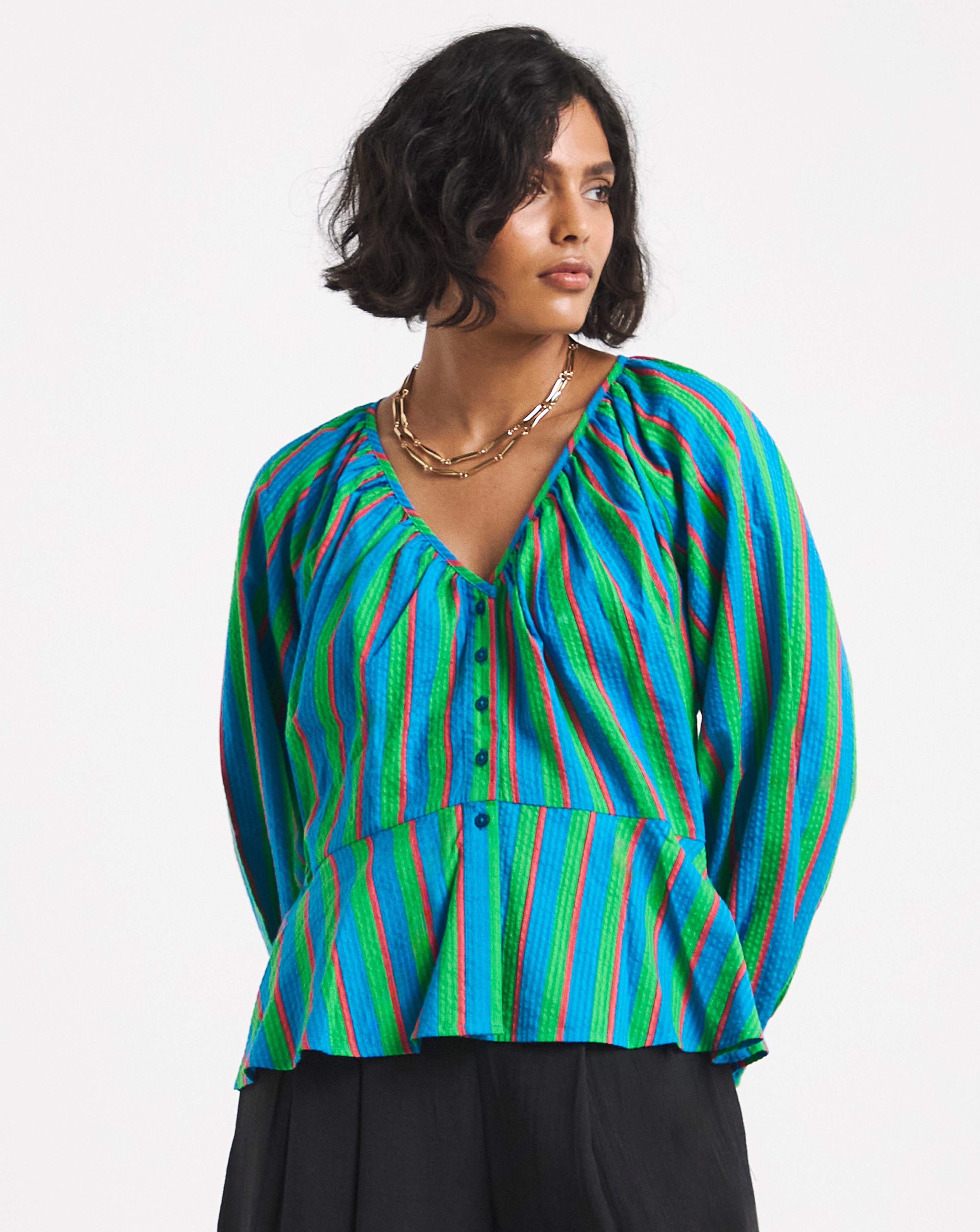 New In - Multi Stripe Peplum Top