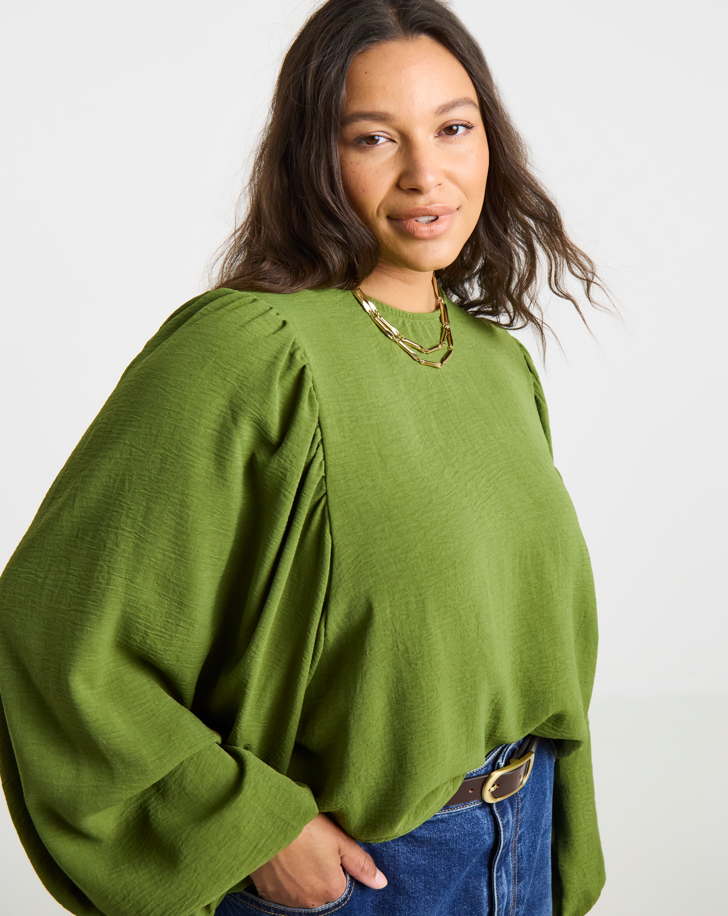 Simply Be Olive Exaggerated Sleeve Blouse