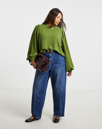 Simply Be Olive Exaggerated Sleeve Blouse