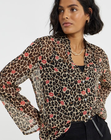 Simply Be Heart Leopard Crinkle Georgette Blouse