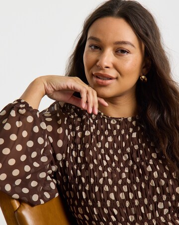 Simply Be Brown Spot Shirred Blouse