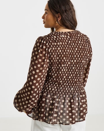 Simply Be Brown Spot Shirred Blouse