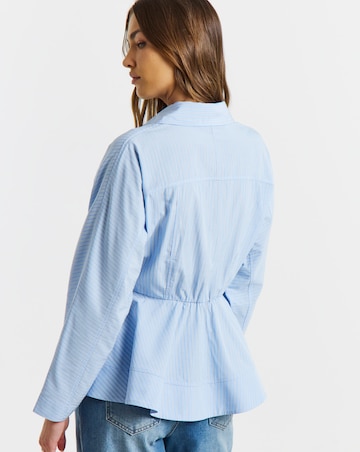 Simply Be Blue Stripe Peplum Detail Long Sleeve Shirt