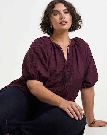 Simply Be Burgundy Textured Puff Sleeve Top
