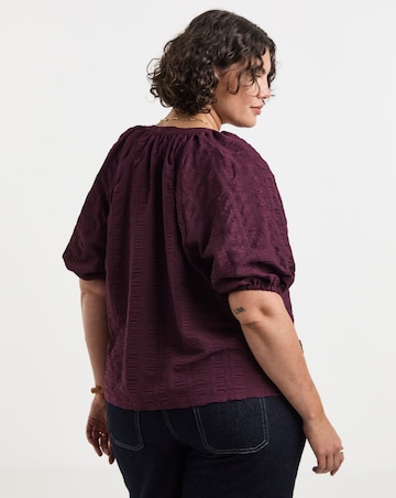 Simply Be Burgundy Textured Puff Sleeve Top